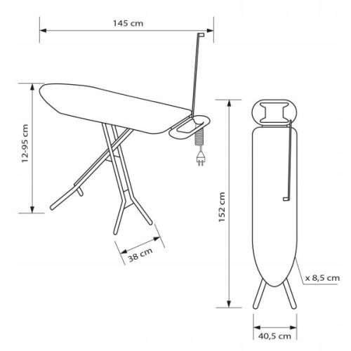 M205 Vasalódeszka - fokozatmentes magasságállítással és kábelvezetővel (145x38x94 cm)