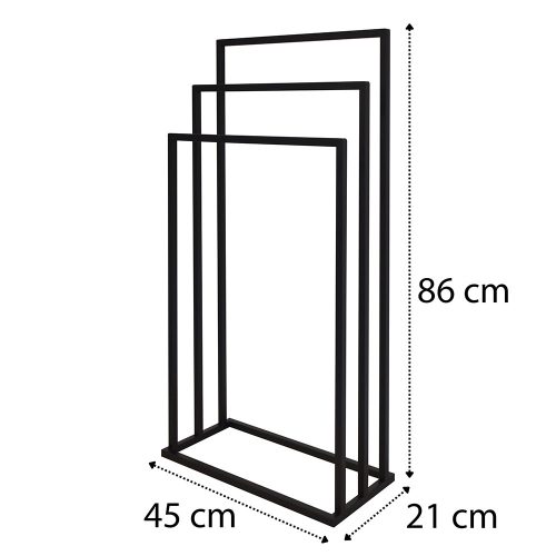 Modern szabadon álló 3 karos fürdőszobai törölközőtartó állvány (fekete)