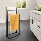 Modern szabadon álló 3 karos fürdőszobai törölközőtartó állvány (fekete)