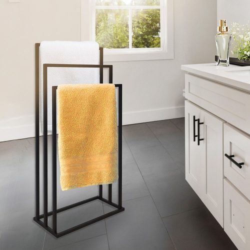Modern szabadon álló 3 karos fürdőszobai törölközőtartó állvány (fekete)