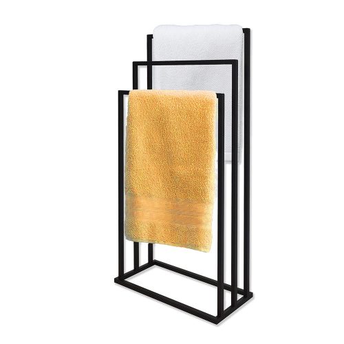 Modern szabadon álló 3 karos fürdőszobai törölközőtartó állvány (fekete)