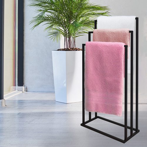 Modern szabadon álló 3 karos fürdőszobai törölközőtartó állvány (fekete)