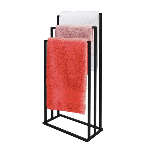 Modern szabadon álló 3 karos fürdőszobai törölközőtartó állvány (fekete)