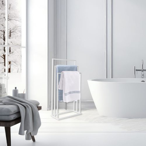 Modern szabadon álló 3 karos fürdőszobai törölközőtartó állvány (fehér)