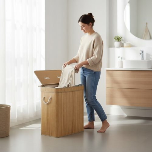 Sepio Bamboo Kétrekeszes összecsukható bambusz szennyestartó (105L)