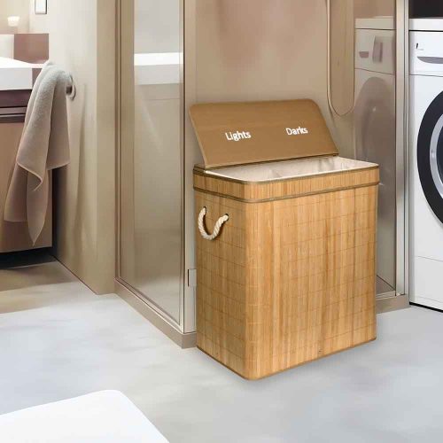 Sepio Bamboo Kétrekeszes összecsukható bambusz szennyestartó (105L)