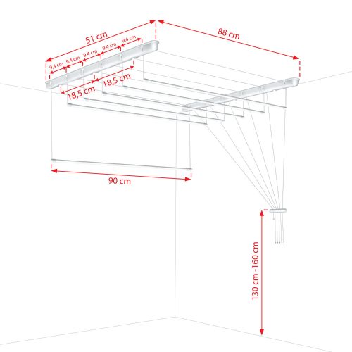 Fregoli, mennyezeti ruhaszárító 90 cm (fehér)