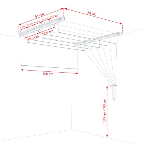 Fregoli, mennyezeti ruhaszárító 100 cm (fehér)