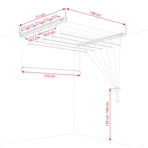 Fregoli, mennyezeti ruhaszárító 110 cm (fehér)