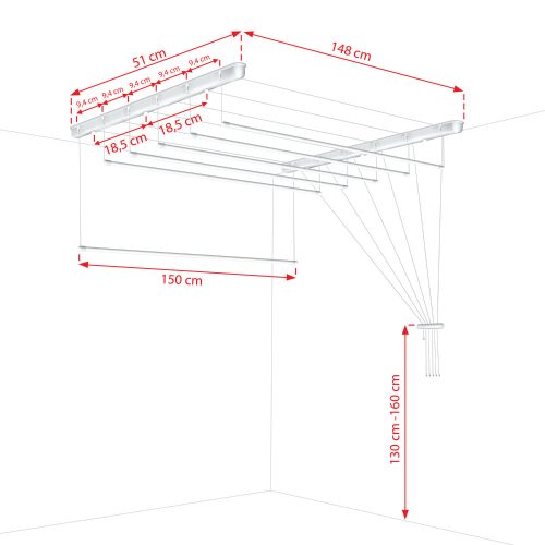 Fregoli, mennyezeti ruhaszárító 150 cm (fehér)
