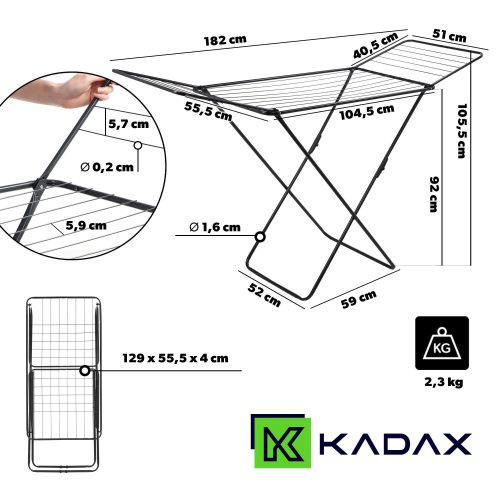 Resby álló ruhaszárító állvány 106x182 cm (fekete)