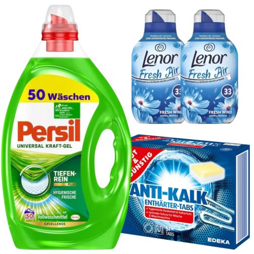 Persil Univerzális mosógél + Lenor Fresh Air öblítő ×2 + vízkő elleni védelem
